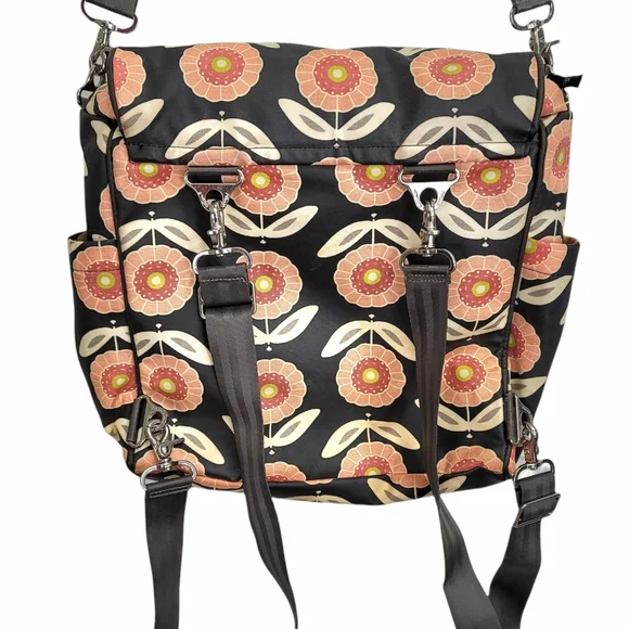 Petunia Pickle Bottom Diaper Bag lg backpack & shoulder bag peach/black floral